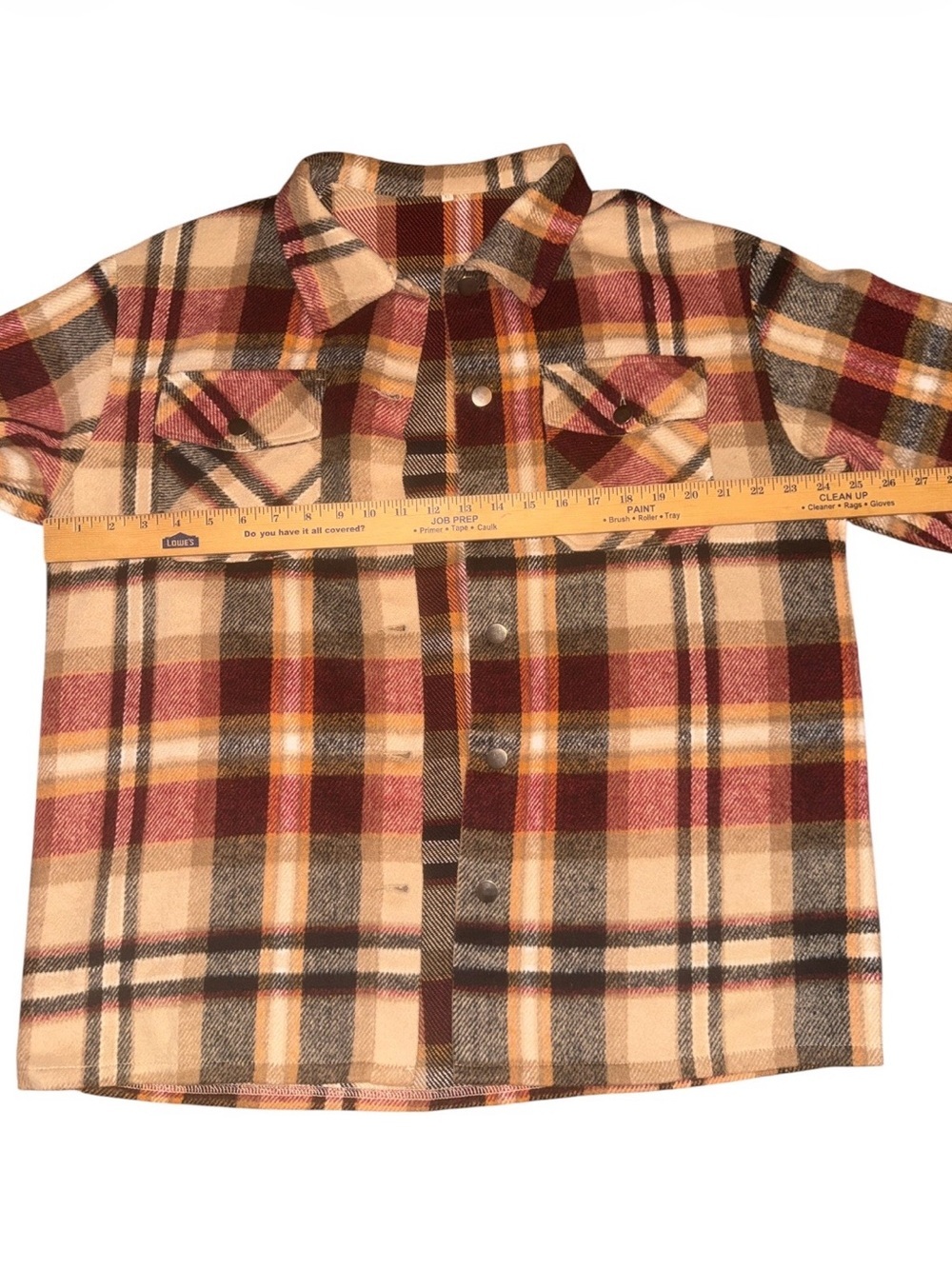Boutique Plaid Shacket Jacket Cream & Burgundy cozy plaid trendy fall layer - Picture 4 of 8